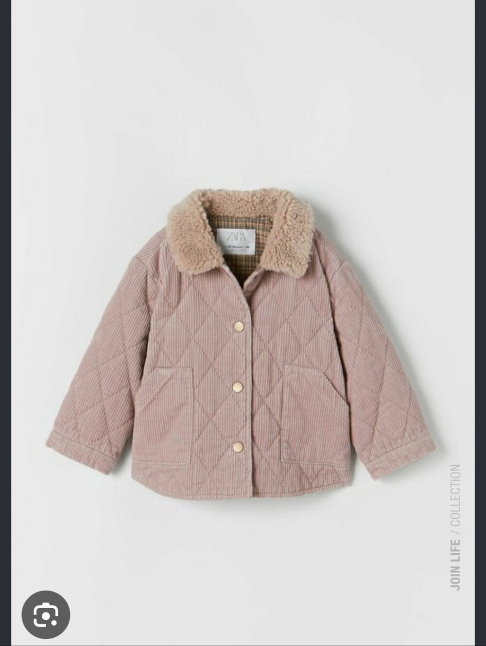 12-18 Months Zara Kids Quilted Corduroy Jacket with Faux Shearling Collar - E4